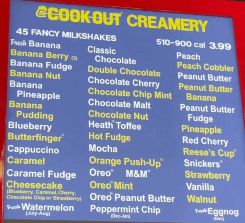 Cookout Milkshake Flavors 1 Cookout milkshake flavors